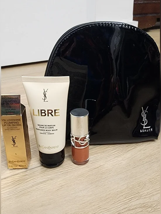 New Ysl Black Patent Leather Makeup Pouch Bag + 2 Pcs Makeup Skincare Gift Set - Picture 2 of 5